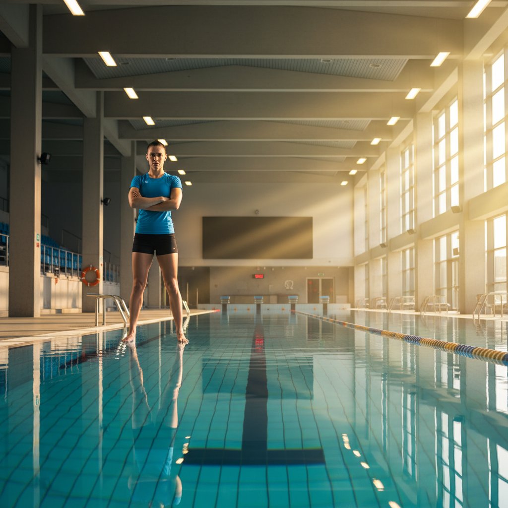 Professional swimming instructor teaching proper freestyle technique to student in heated indoor pool in London